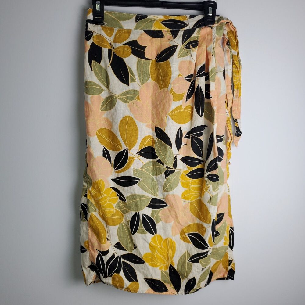 Rachel Zoe 100% Linen Printed Midi Wrap Skirt Size Small